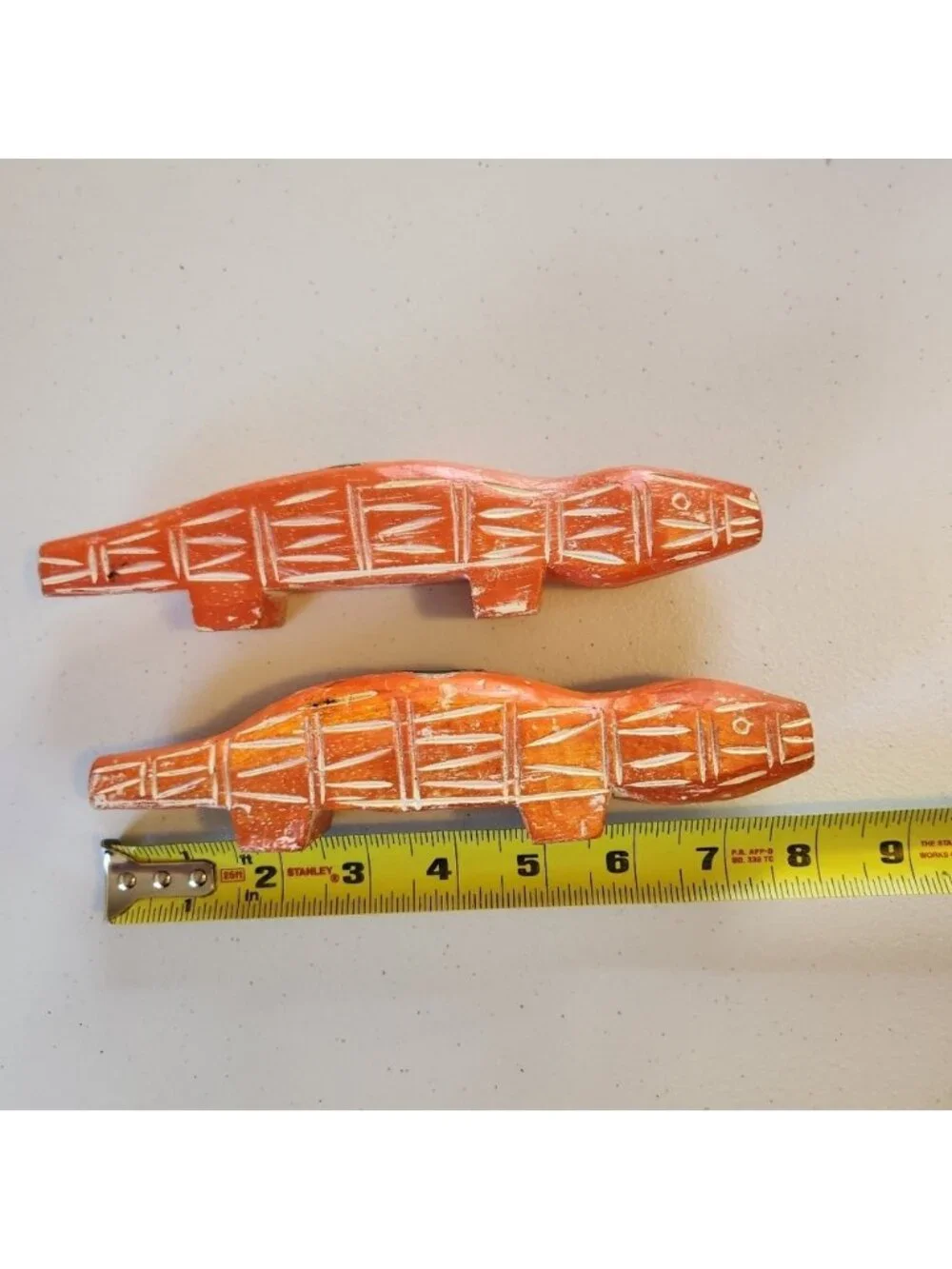Vintage Pottery Barn Boho Whitewashed Orange Figural Lizard Wood Candle Holders